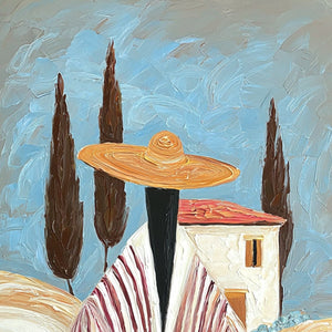 TUSCAN REVERIE: Textured Impasto Painting of a Figure in a Tuscan Landscape