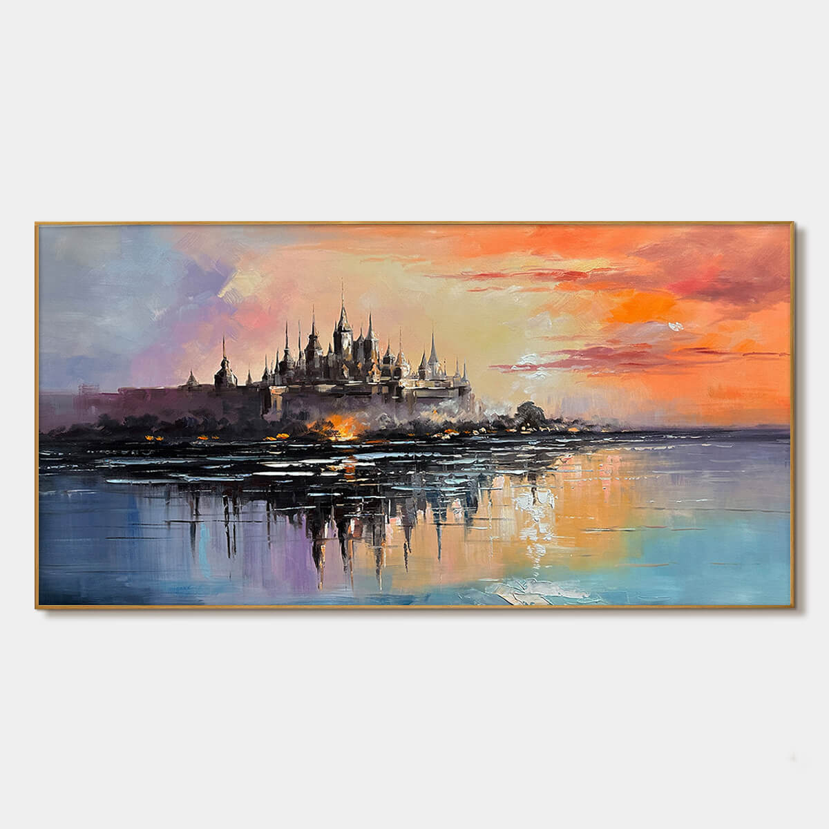 Twilight Kingdom: Panoramic Castle Landscape Oil Painting Canvas Wall Art Decor