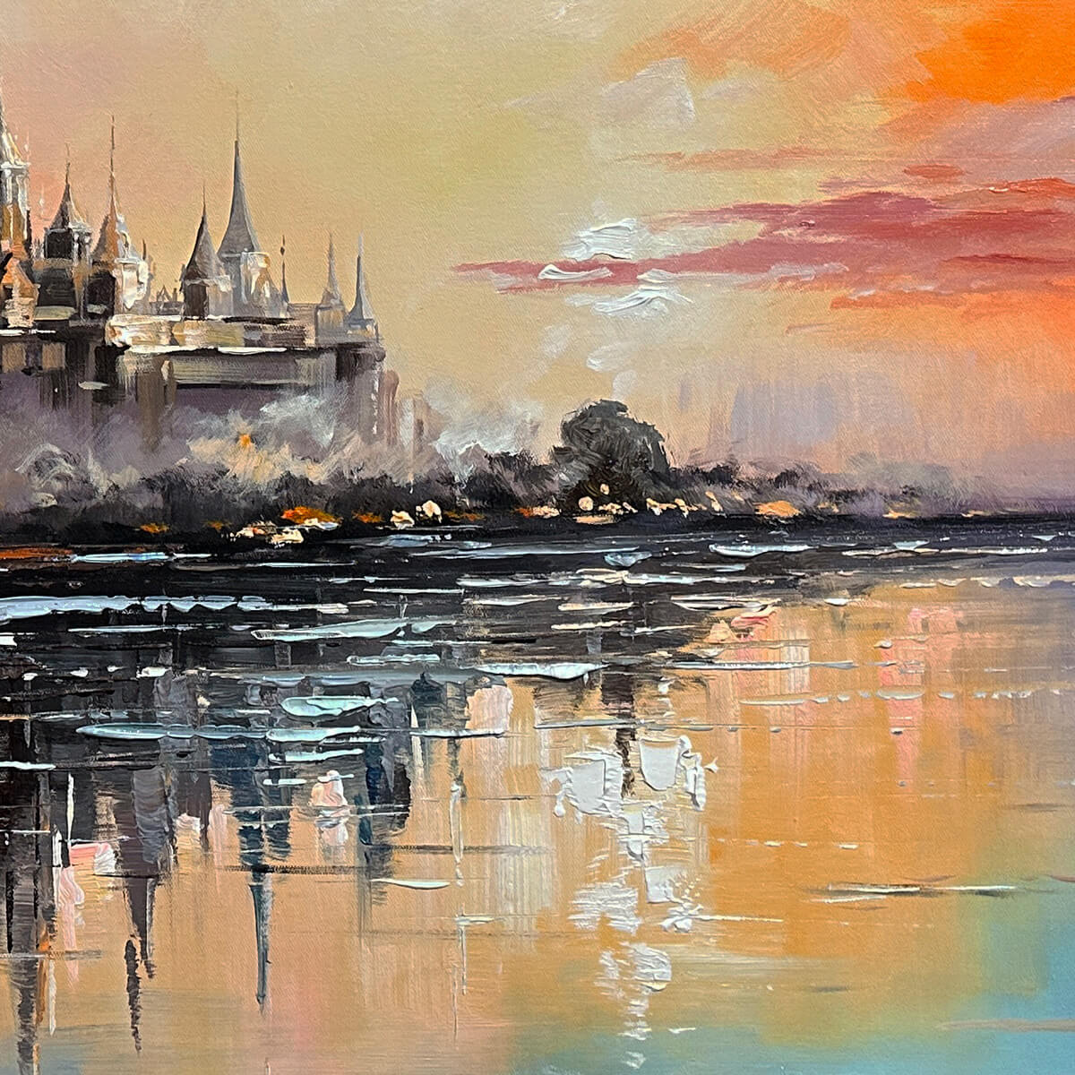 TWILIGHT KINGDOM: Panoramic Castle Landscape Oil Painting