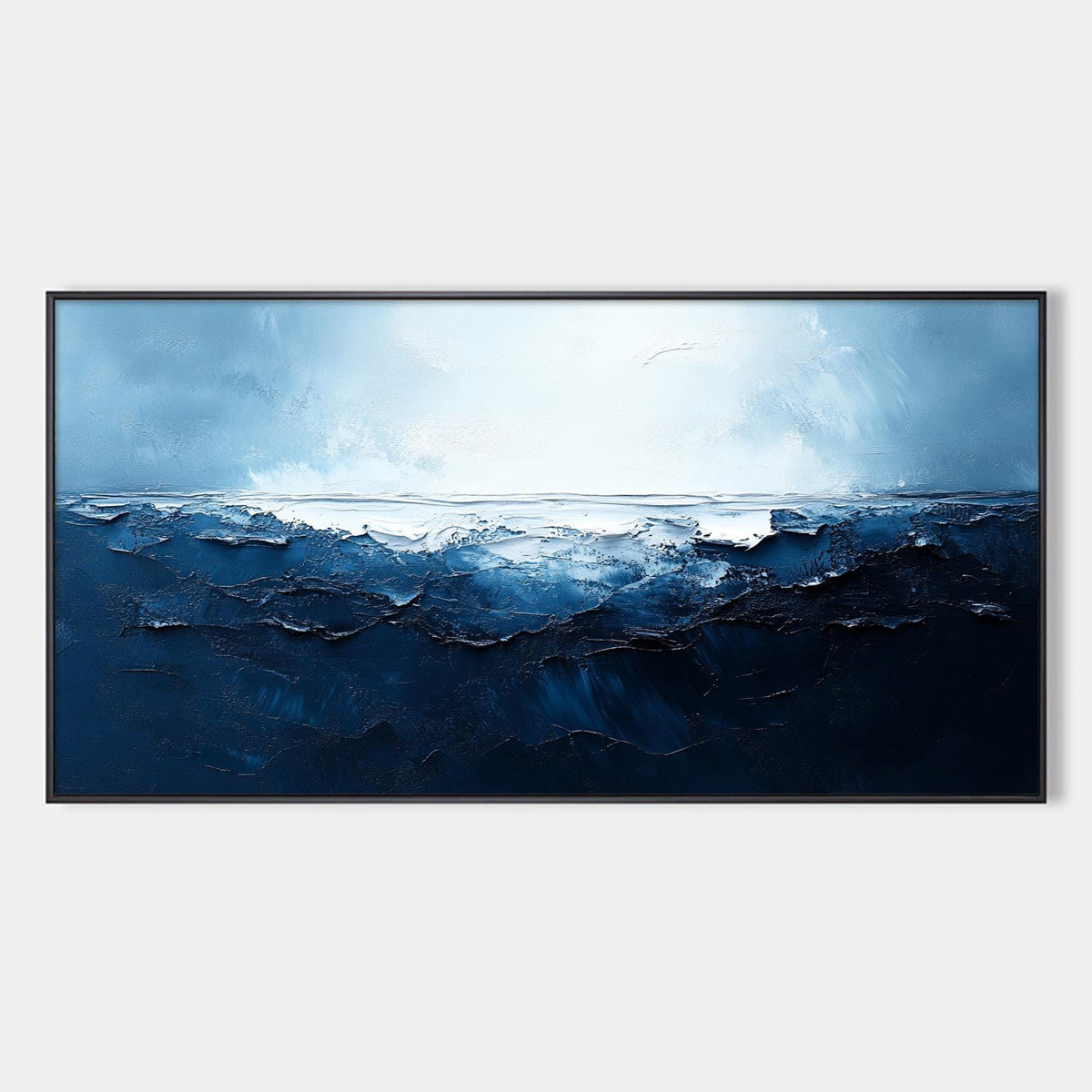 Twilight Sea: Original Abstract Ocean Oil Painting - Textured Blue Seascape Wall Art