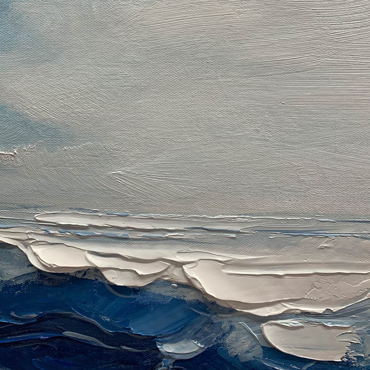 TWILIGHT SEA: Textured Abstract Ocean Oil Painting in Blue