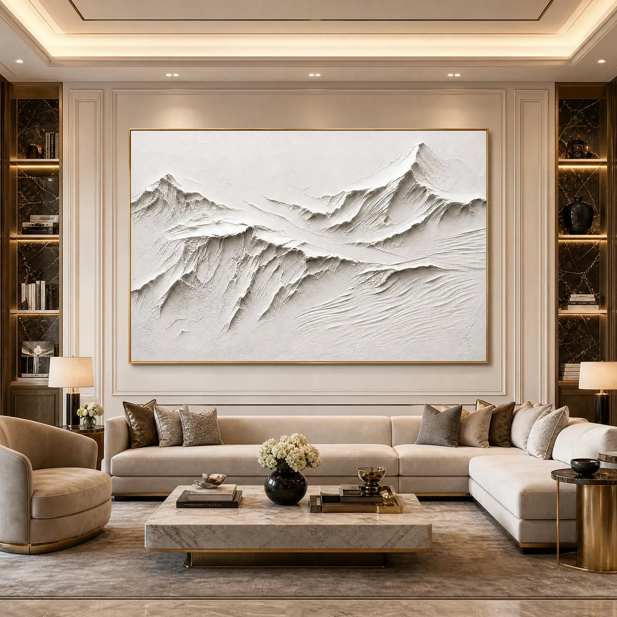 Terra Alba White Textured Mountain Painting | Abstract Wall Art