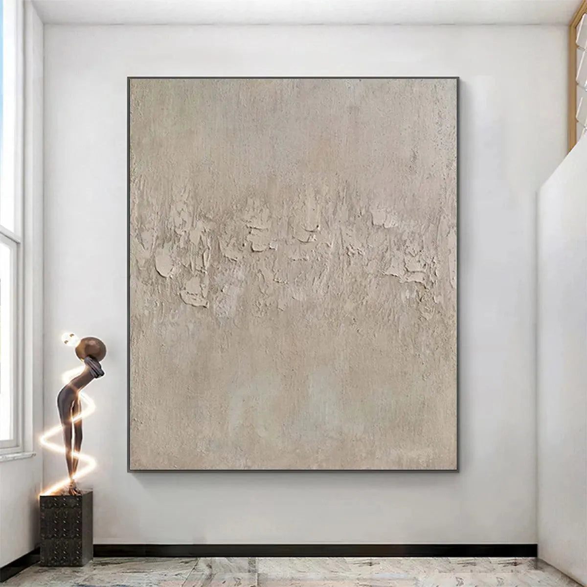 Textured Beige Abstract Painting by Javier Ramirez - Square Wall Art for modern home decor