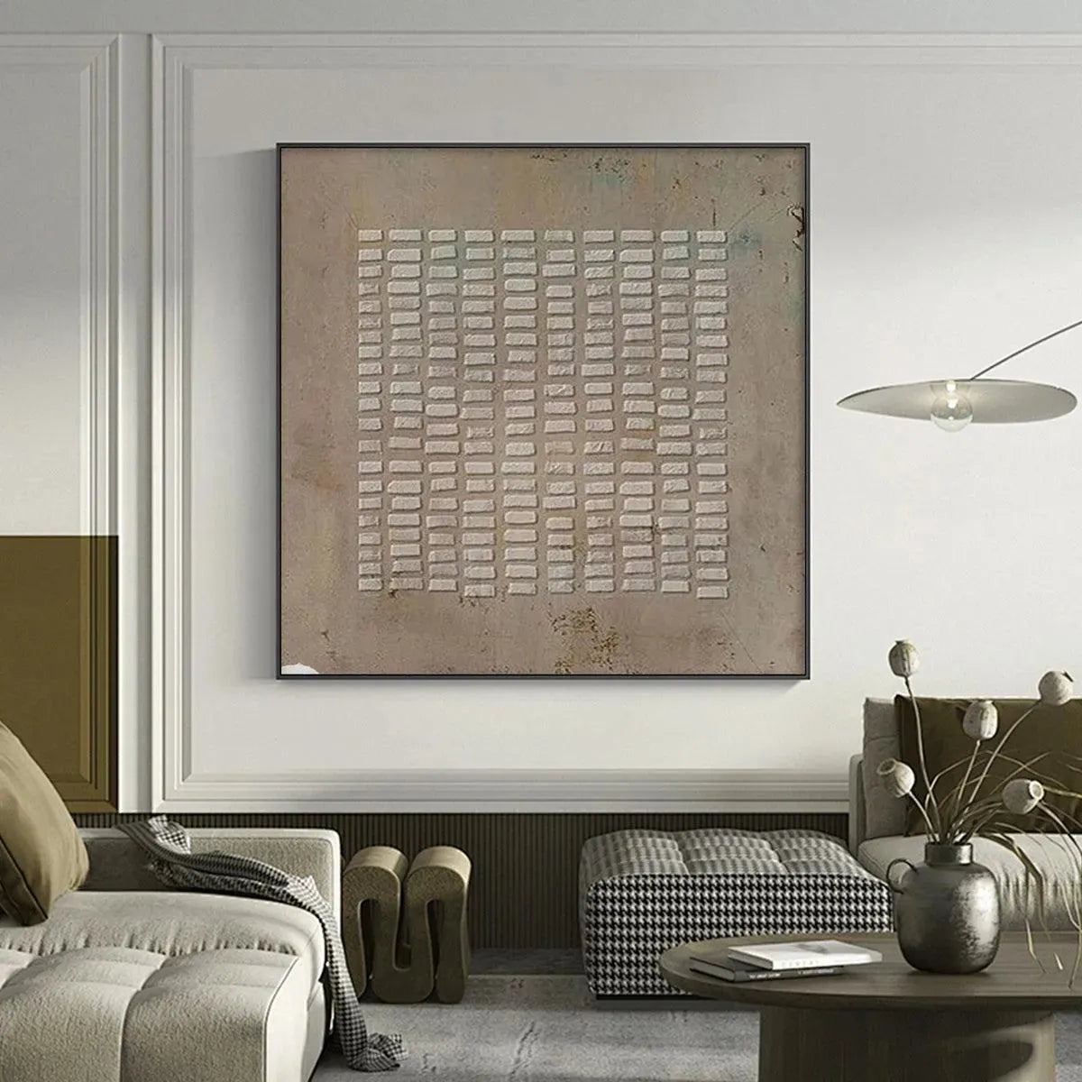 Textured Beige Grid painting by Javier Ramirez, modern minimalist art with beige tones and textured surface