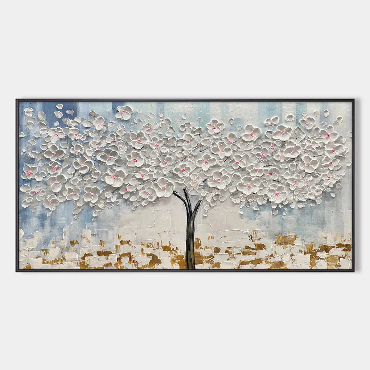 BLOSSOM DREAM: Textured Blossom Tree Painting in White and Gold