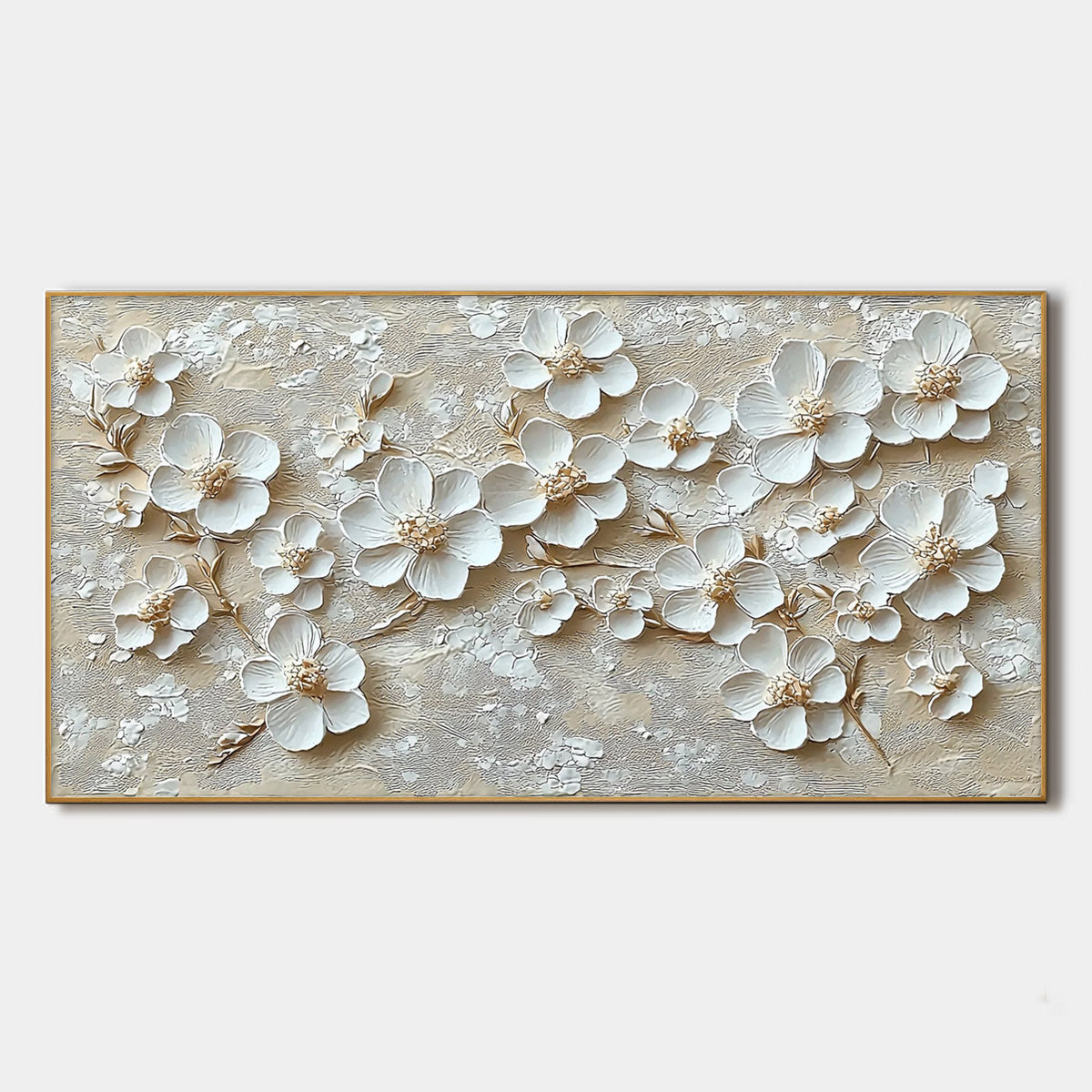 Golden Blossoms: Original Textured Floral Oil Painting - White & Gold Flower Wall Art