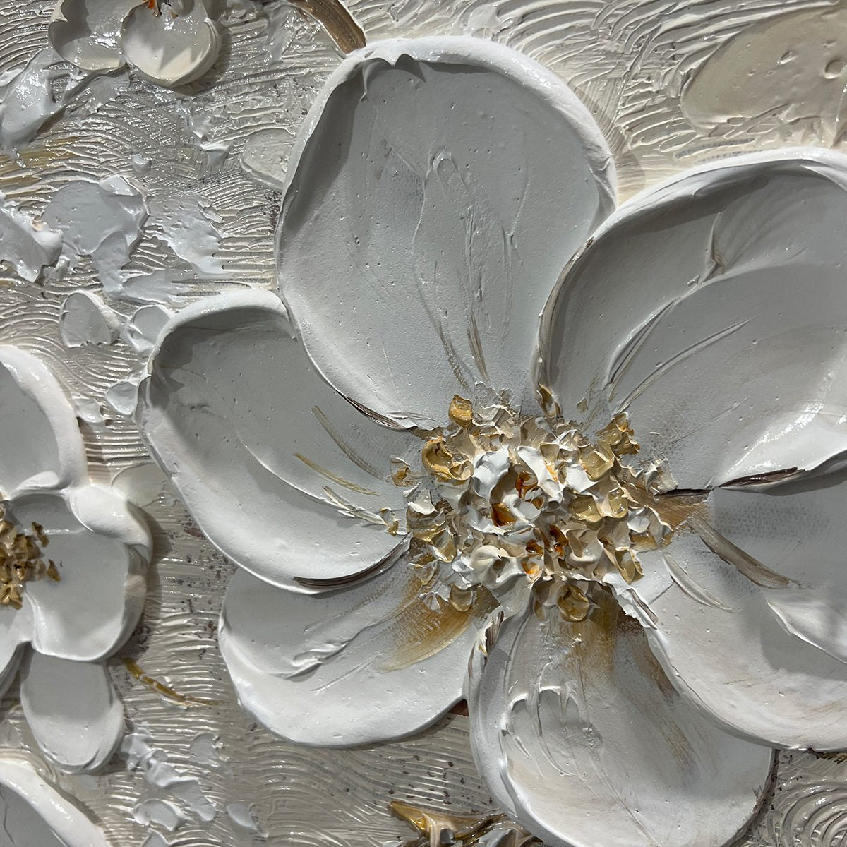 GOLDEN BLOSSOMS: Textured Floral Oil Painting