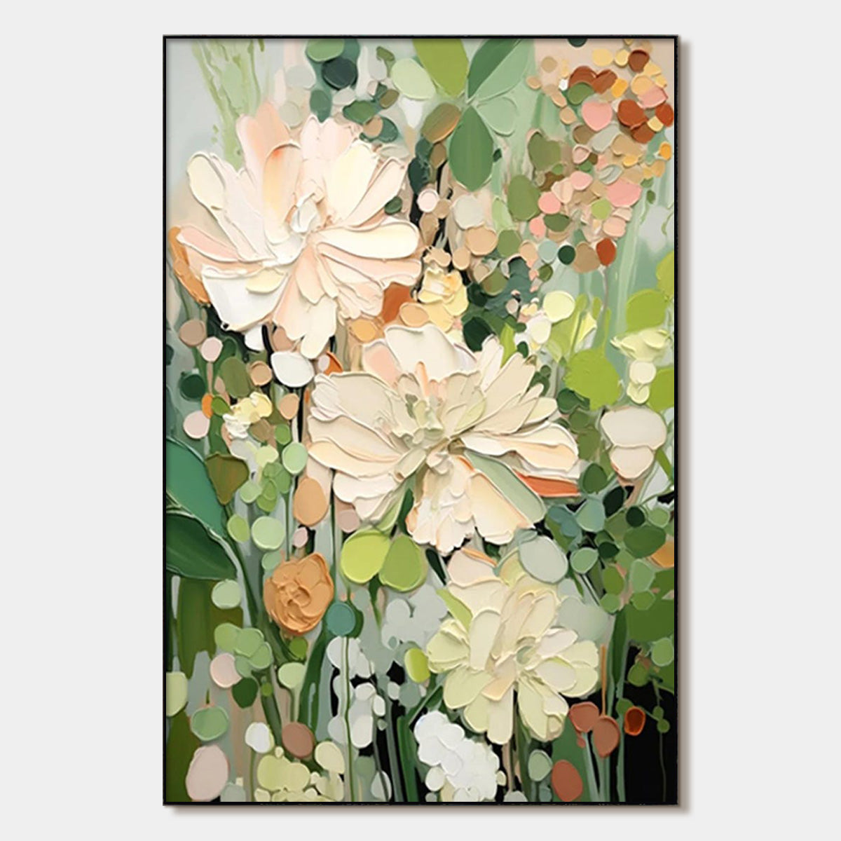 Blushing Blooms: Textured Floral Painting | Impasto Palette Knife | Vertical Canvas | Modern Floral Wall Art
