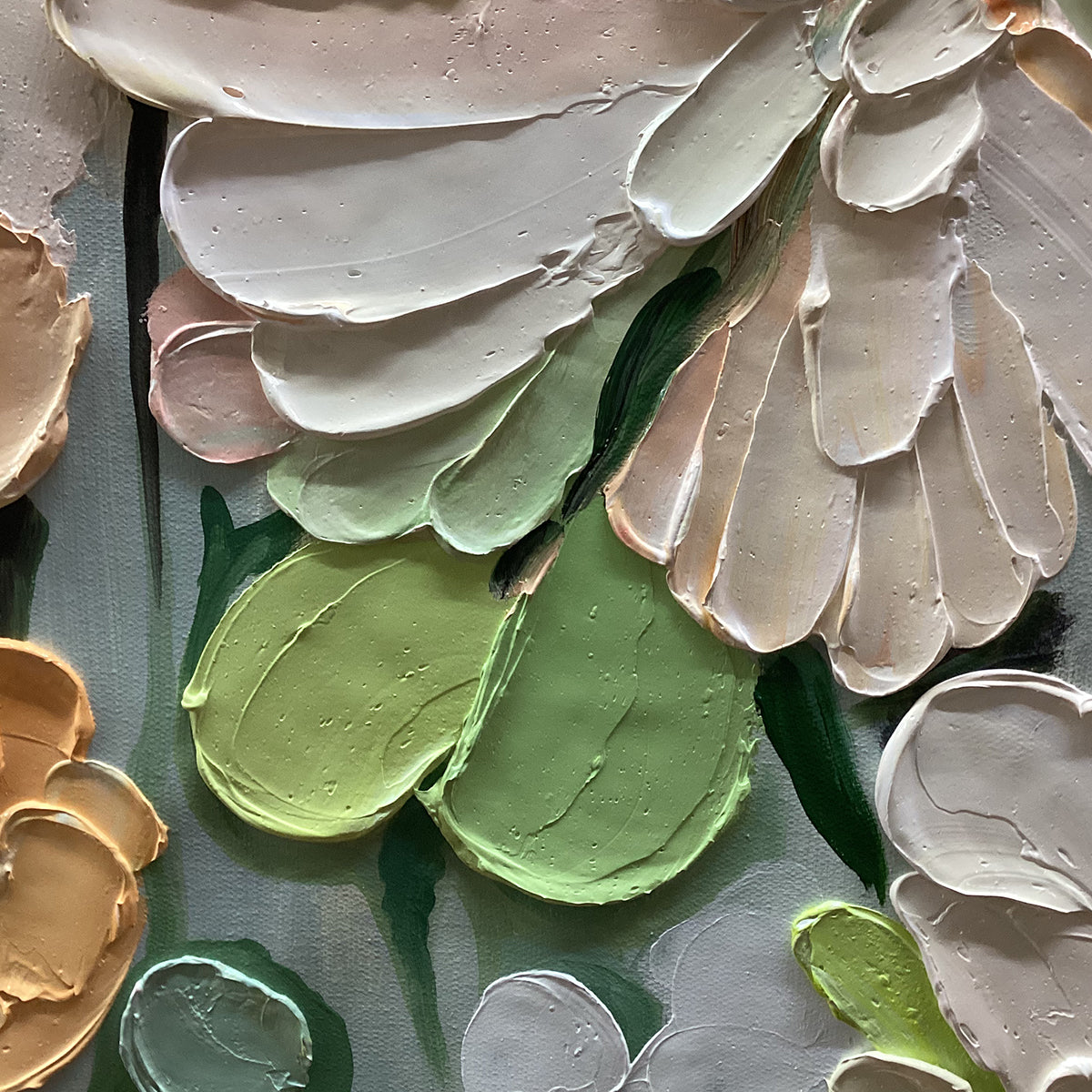 BLUSHING BLOOMS: Textured Floral Painting, Impasto Palette Knife, Vertical Canvas, Modern Floral Wall Art