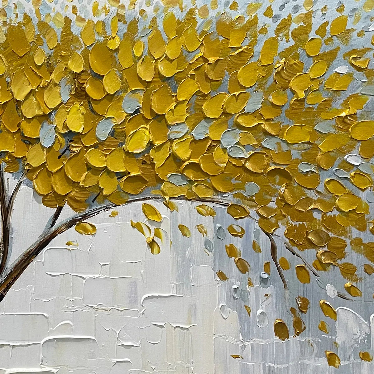 GOLDEN SANCTUARY: Textured Golden Tree Oil Painting on Canvas