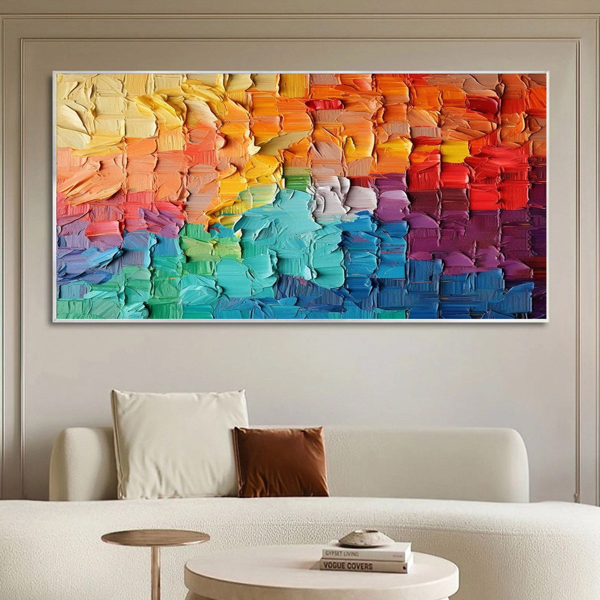 Rainbow Harmony: Original Impasto Abstract Oil Painting - Colorful Textured Wall Art