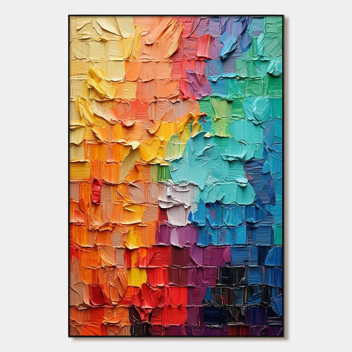 Spectrum Mosaic: Original Impasto Abstract Oil Painting - Colorful