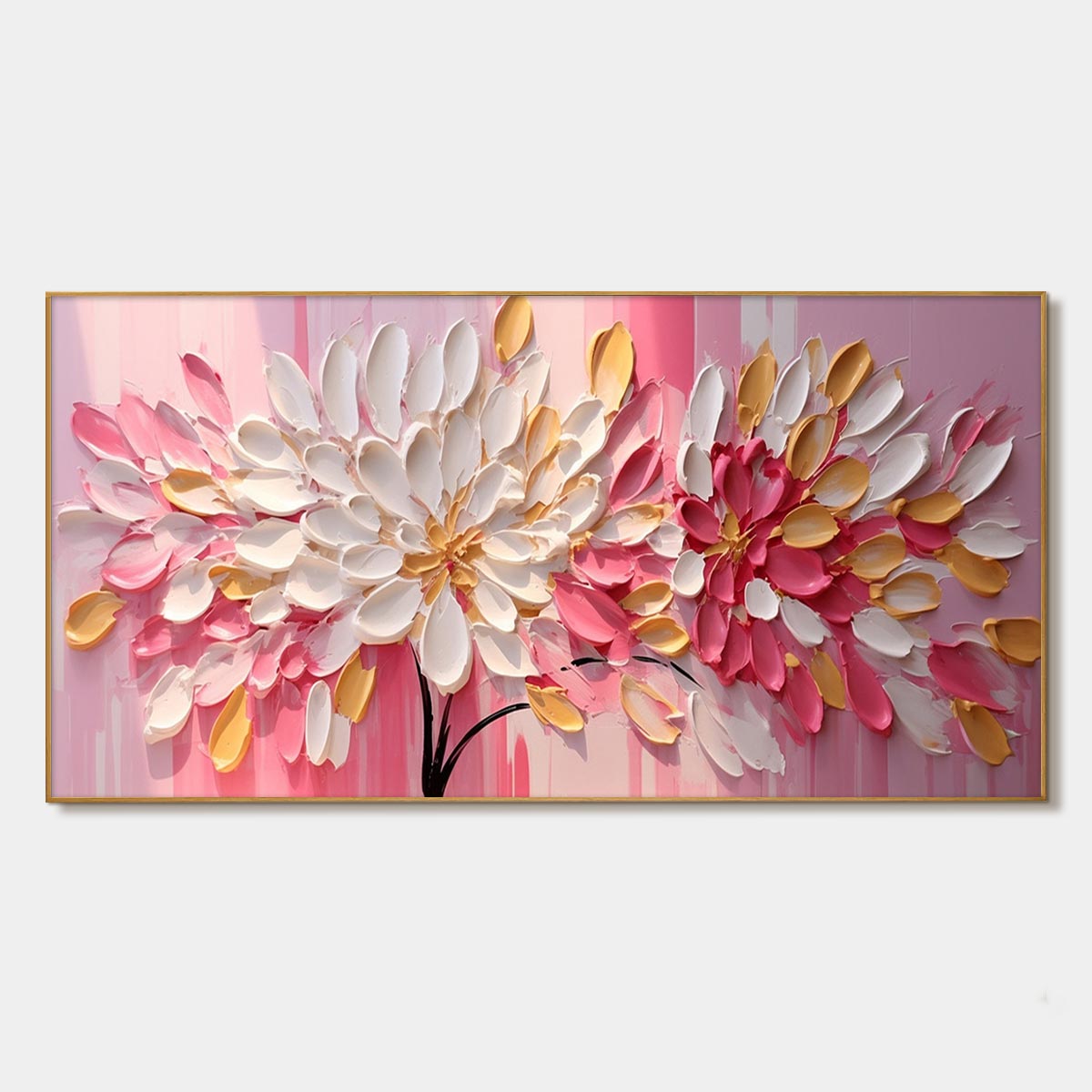 Blushing Blooms: Original Impasto Floral Oil Painting - Textured Pink and White Floral Wall Art