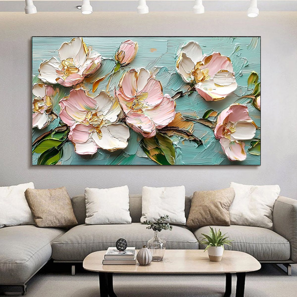 Blossom Serenade: Original Textured Impasto Floral Oil Painting - Pink and White Flower Wall Art