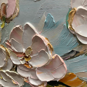 Blossom Serenade: Original Textured Impasto Floral Oil Painting - Pink and White Flower Wall Art