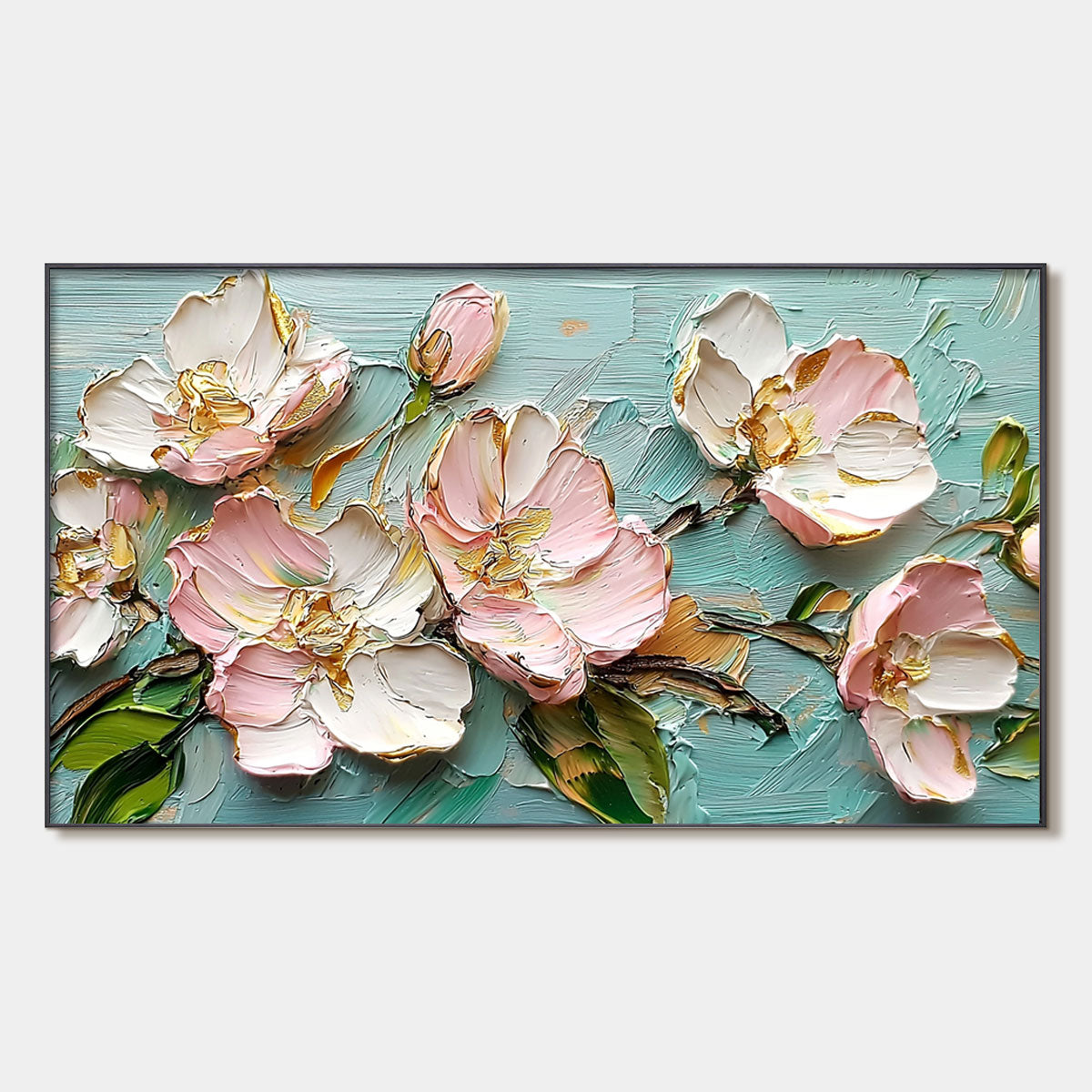 Blossom Serenade: Original Textured Impasto Floral Oil Painting - Pink and White Flower Wall Art