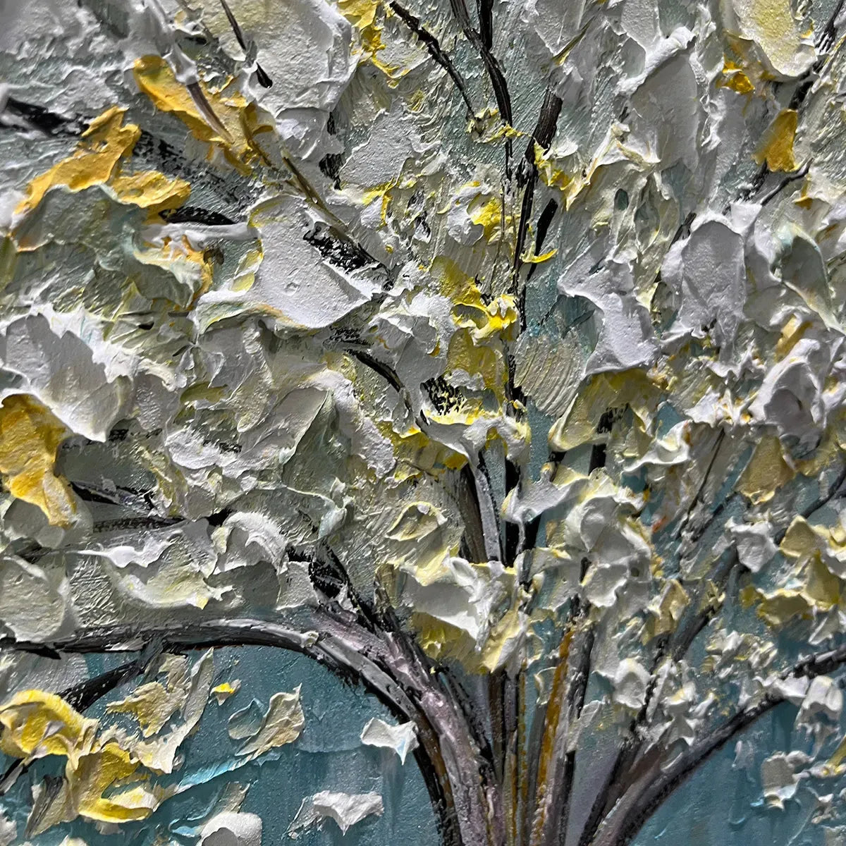 GOLDEN BLOOM: Textured Impasto Tree Painting in White and Gold