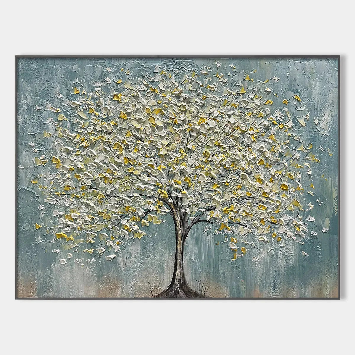 GOLDEN BLOOM: Textured Impasto Tree Painting in White and Gold