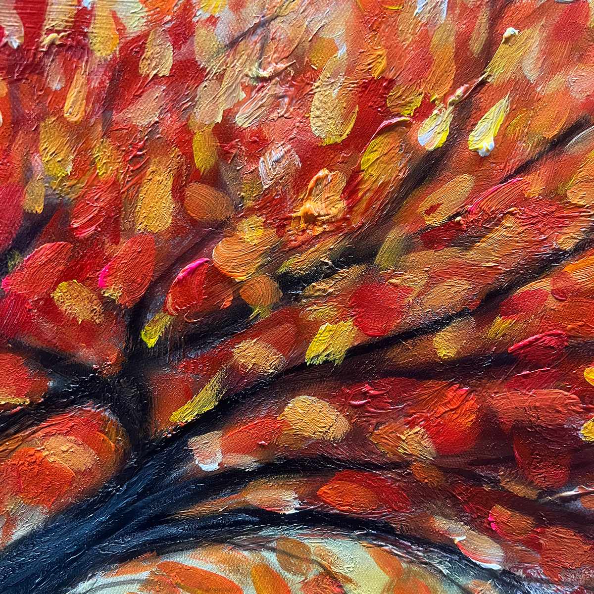 AUTUMN FIRE: Textured Landscape Oil Painting
