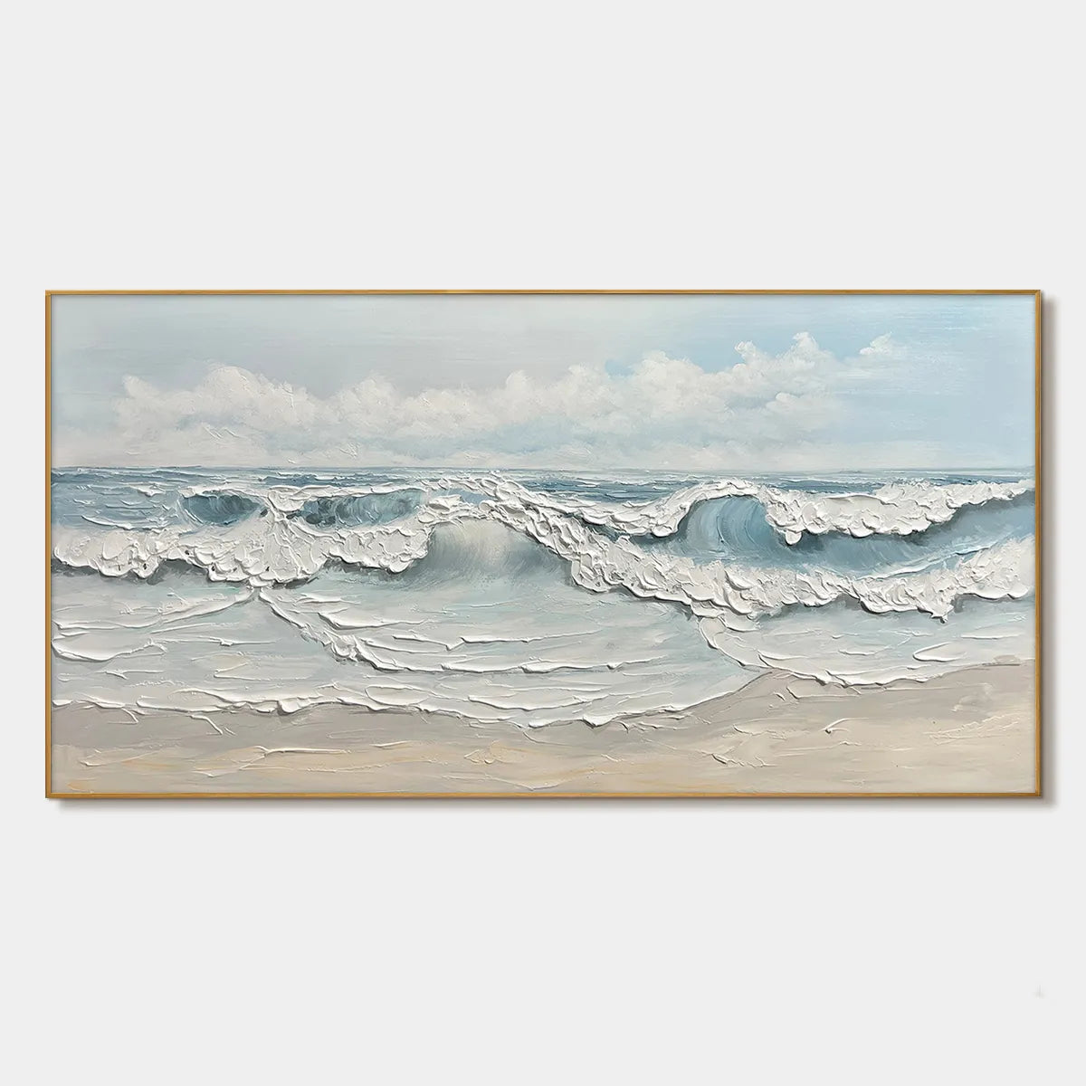 Coastal Serenity: Textured Ocean Waves Seascape Impasto Oil Painting Canvas Wall Art
