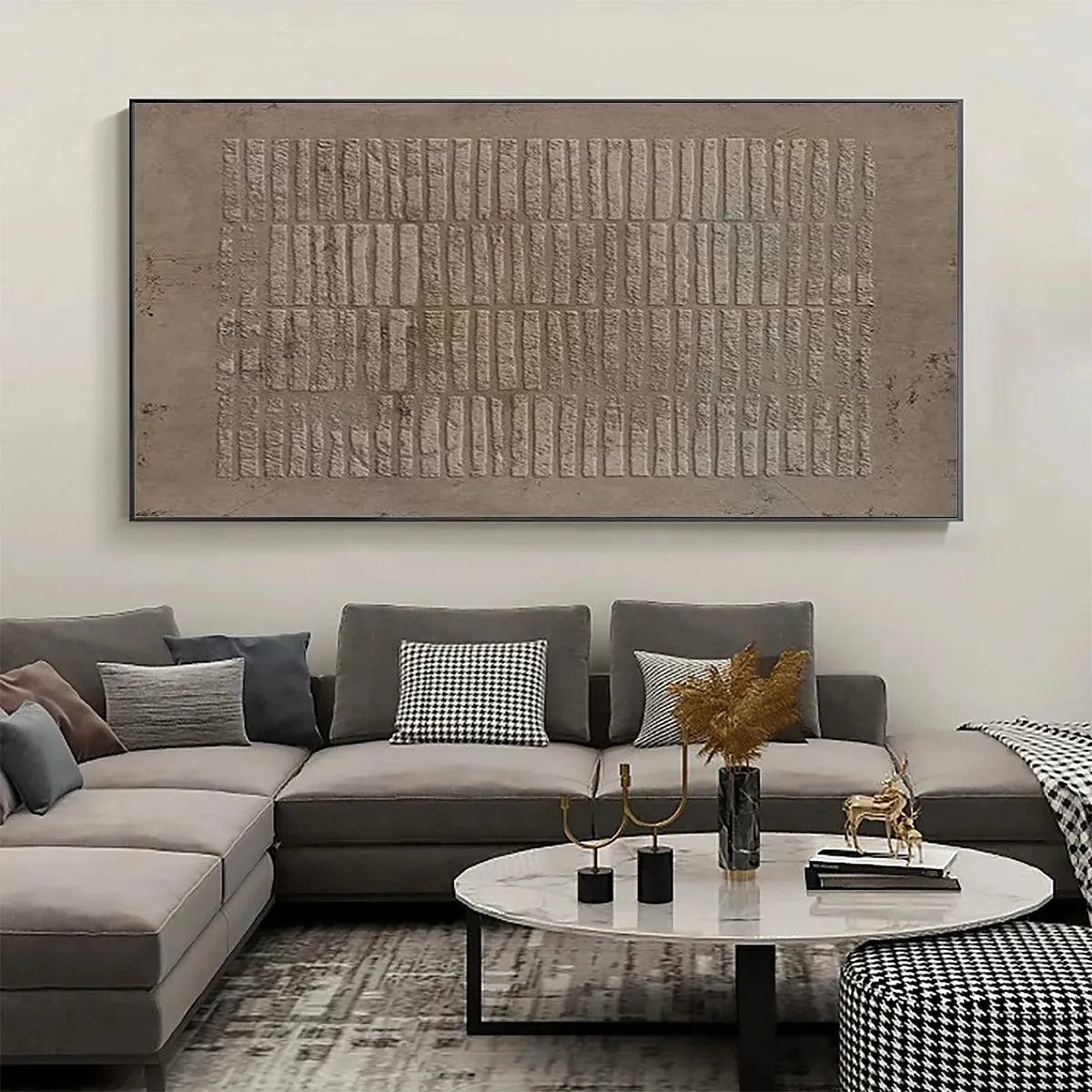 Javier Ramirez's Textured Rectangle Array, minimalist brown textured painting, modern framed artwork for interior decor