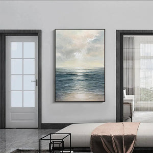 Tranquil Shores: Serene Coastal Landscape Oil Painting on Canvas