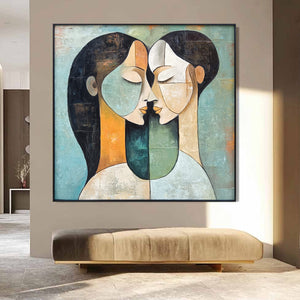 Ready to Ship |Unity in Contrast: Abstract Figurative Textured Oil Wall Art