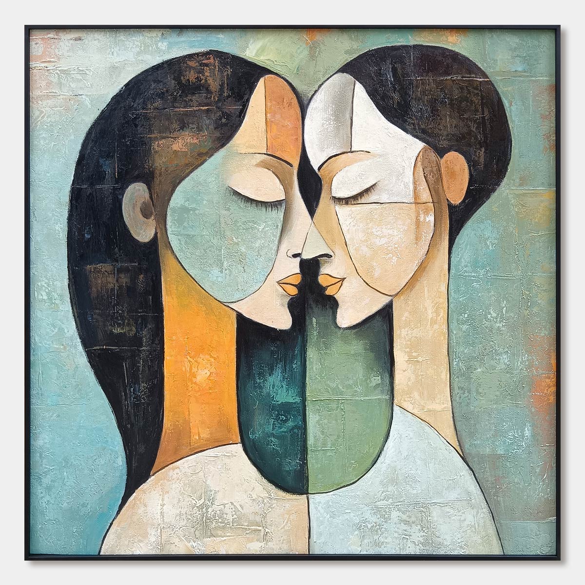 Ready to Ship |Unity in Contrast: Abstract Figurative Textured Oil Wall Art