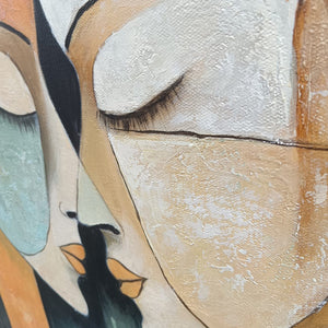 Ready to Ship |Unity in Contrast: Abstract Figurative Textured Oil Wall Art