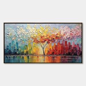 URBAN BLOOM: Colorful Textured Impasto Cityscape Painting