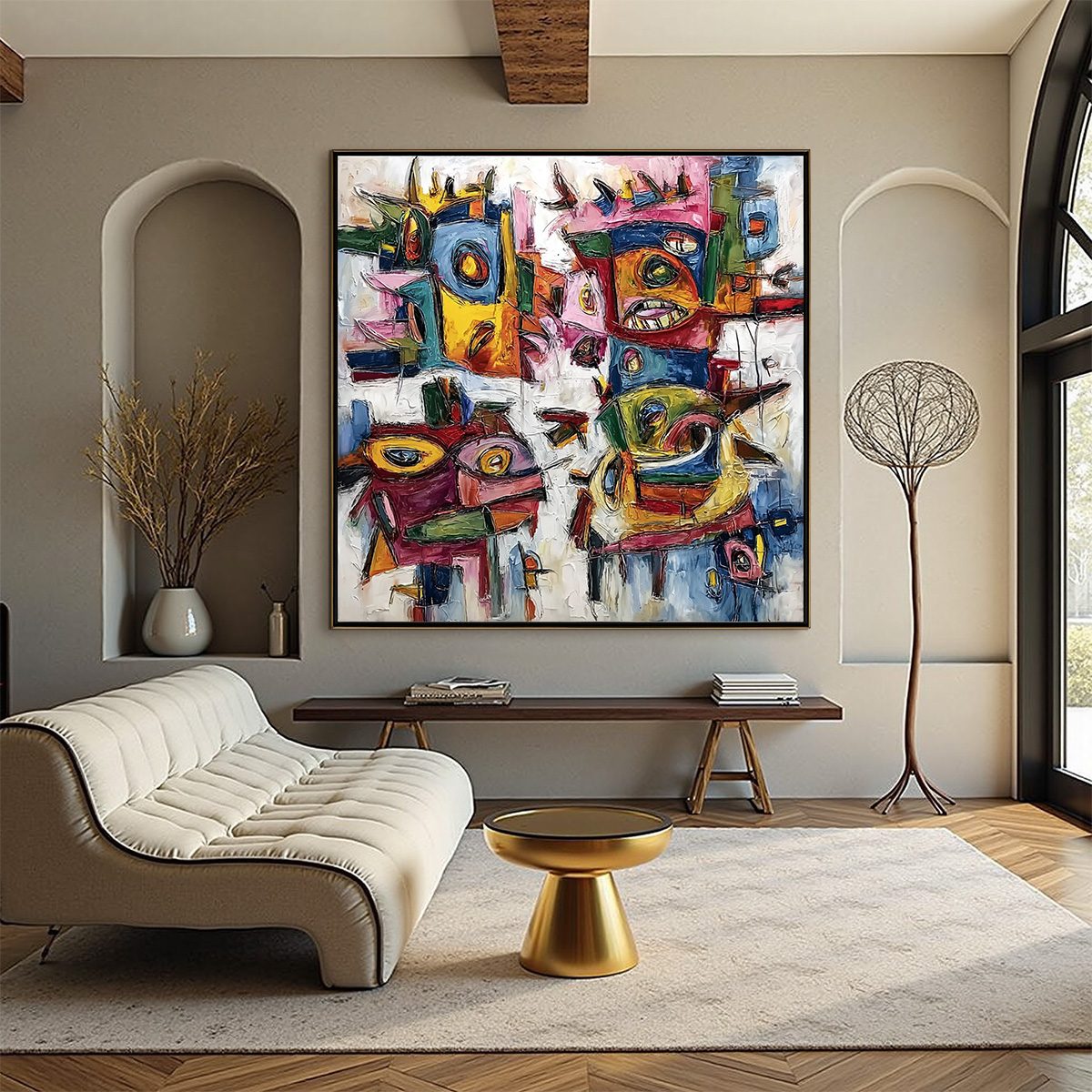 URBAN CARNIVAL: Large Colorful Abstract Impasto Painting for Modern Decor