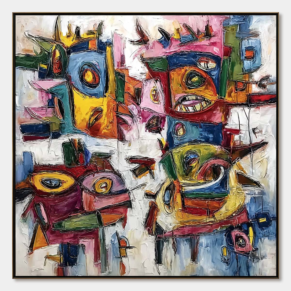 URBAN CARNIVAL: Large Colorful Abstract Impasto Painting for Modern Decor