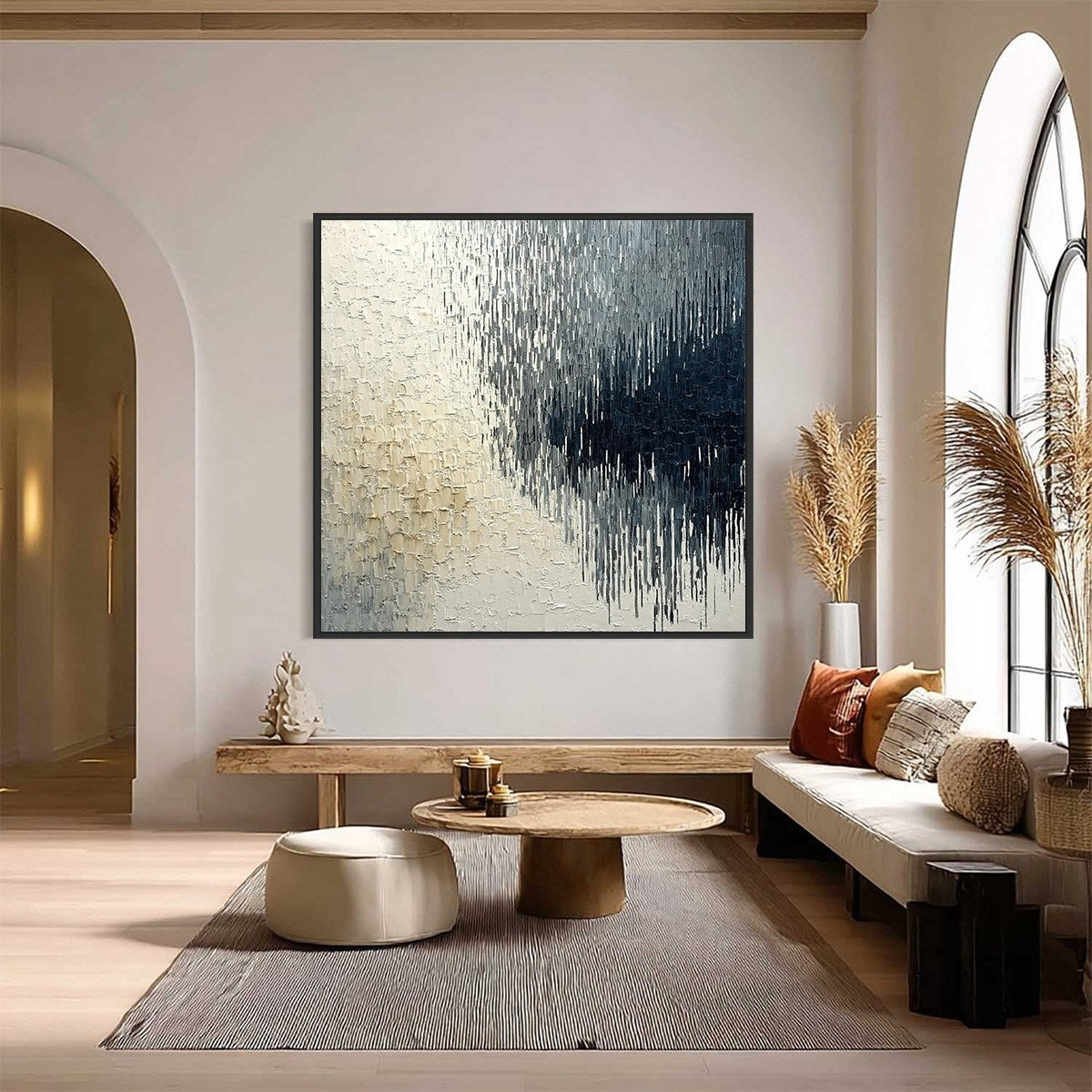 URBAN CASCADE: Large Square Textured Monochrome Abstract Painting