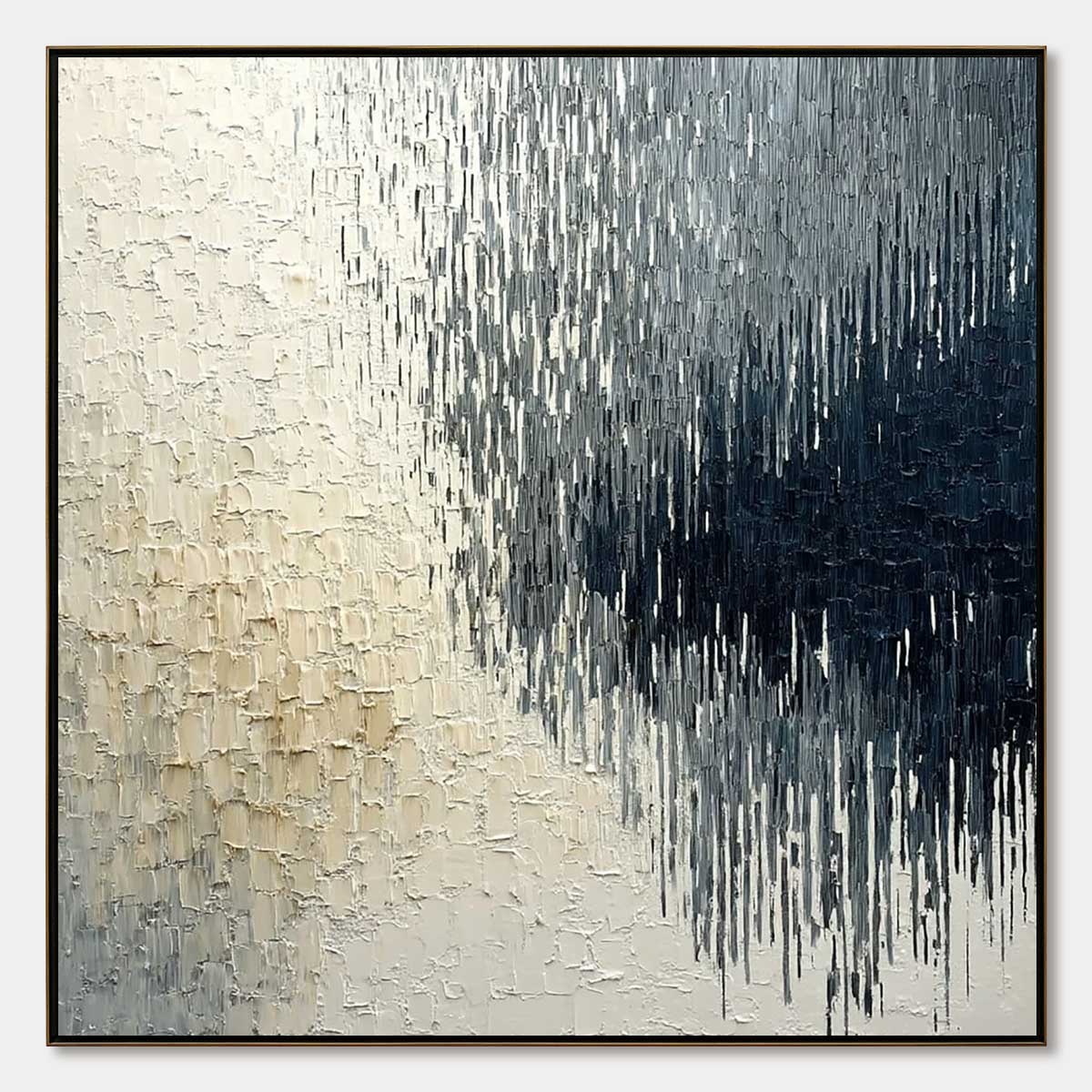 URBAN CASCADE: Large Square Textured Monochrome Abstract Painting