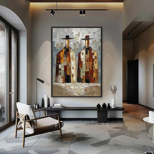 URBAN COMPANIONS: Textured Abstract Figurative Impasto Painting