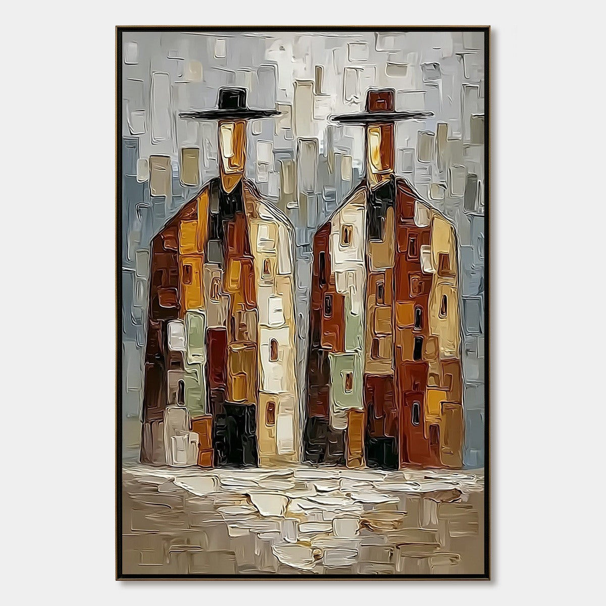 URBAN COMPANIONS: Textured Abstract Figurative Impasto Painting