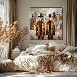 URBAN COMPANIONS: Textured Figurative Cityscape Palette Knife Painting