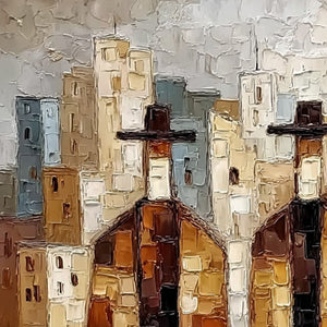 URBAN COMPANIONS: Textured Figurative Cityscape Palette Knife Painting