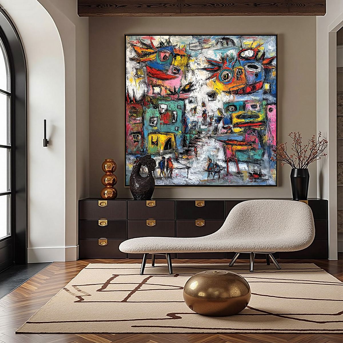 URBAN FANTASIA: Vibrant and Textured Abstract Cityscape Painting