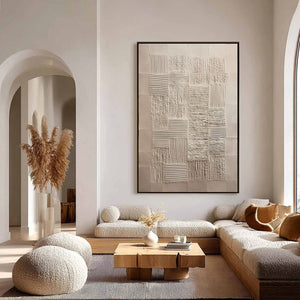 URBAN GRID: Textured Beige Minimalist Abstract Wabi Sabi Wall Art