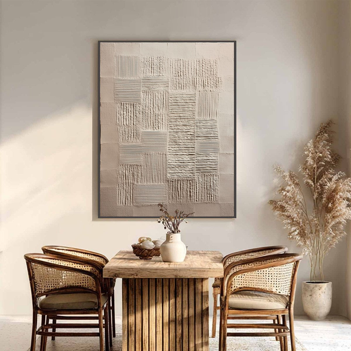 URBAN GRID: Textured Beige Minimalist Abstract Wabi Sabi Wall Art