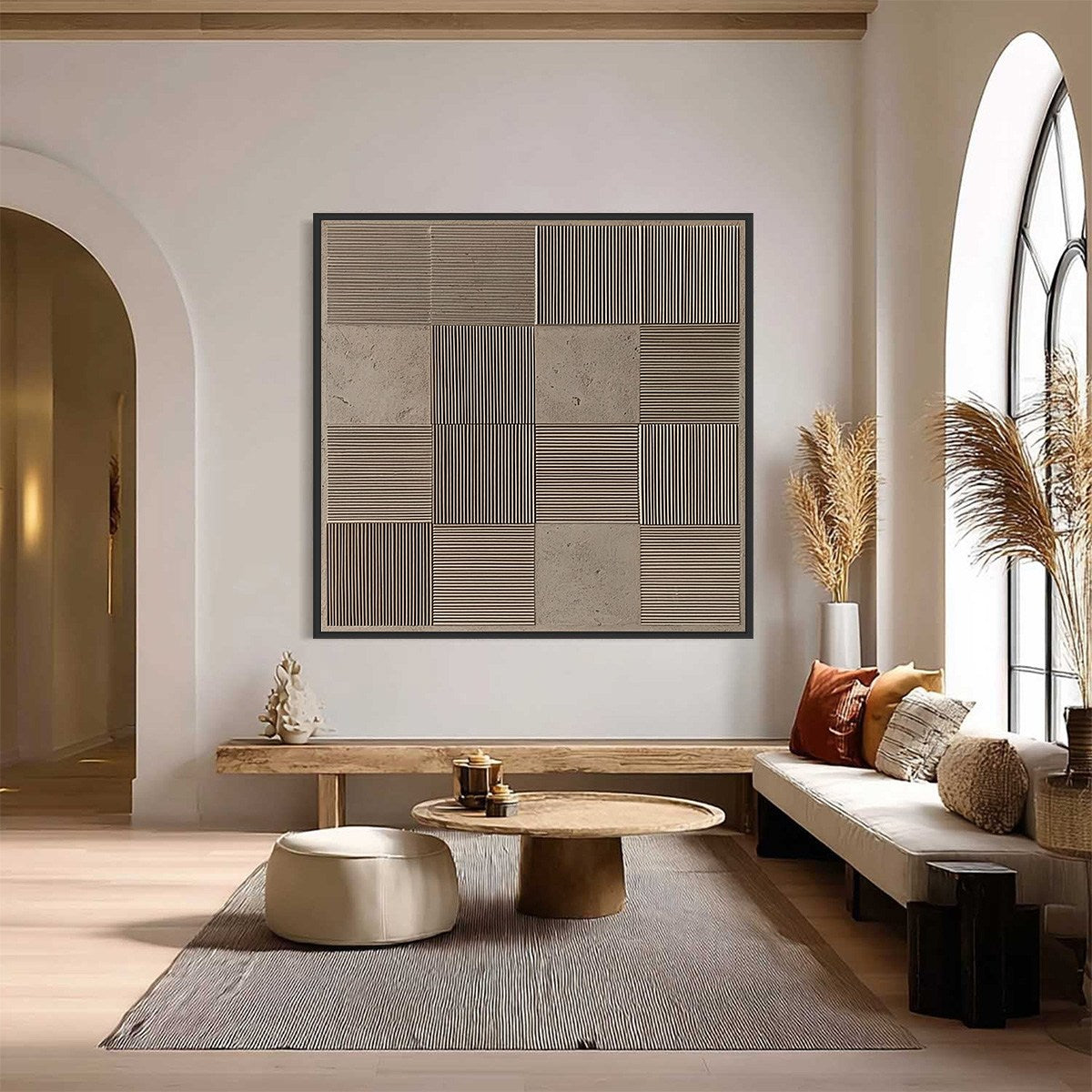 URBAN GRID: Textured Minimalist Abstract Painting in Neutral Tones