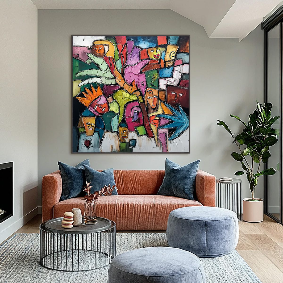 URBAN MOSAIC: Colorful Abstract Figurative Crowd Painting