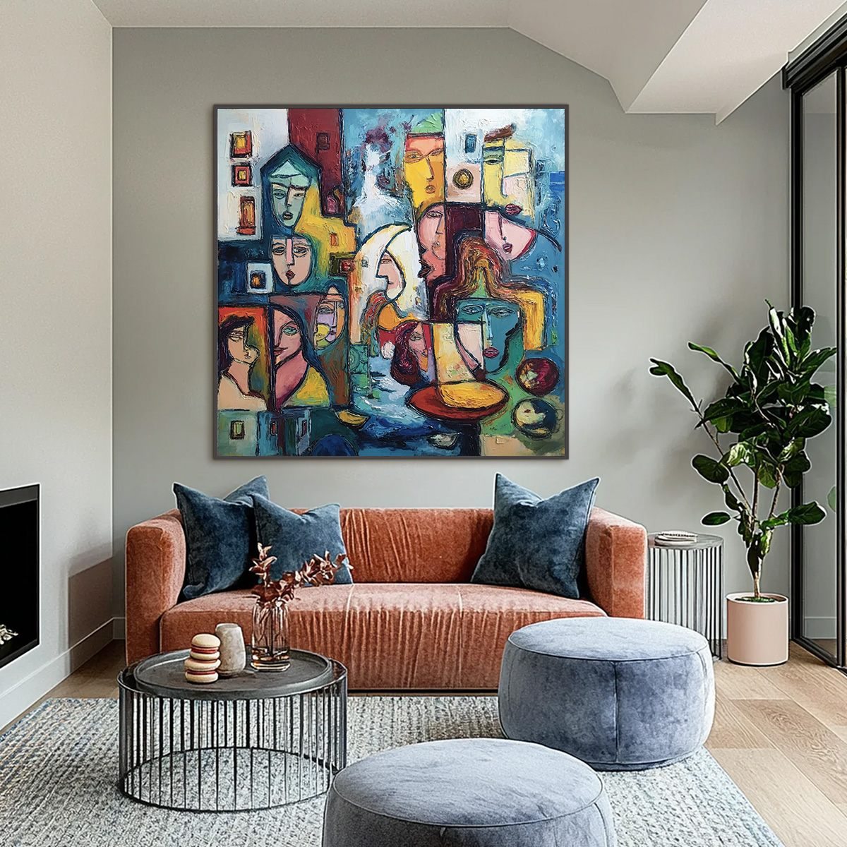URBAN MOSAIC: Colorful Abstract Figurative Impasto Painting
