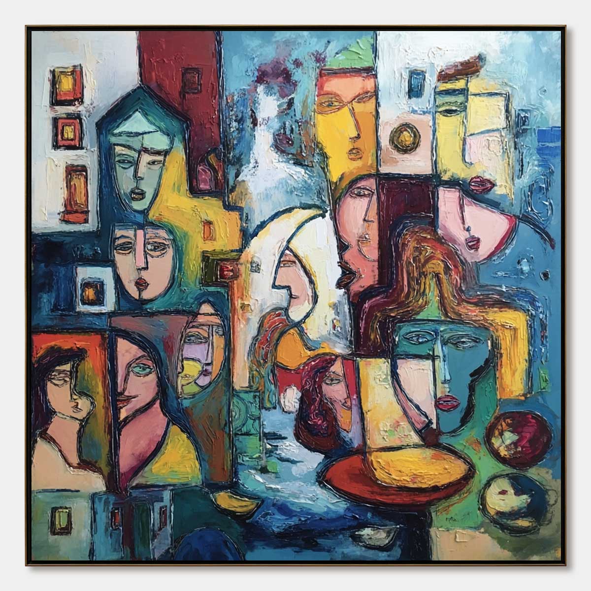 URBAN MOSAIC: Colorful Abstract Figurative Impasto Painting