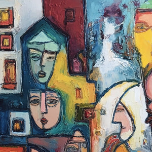 URBAN MOSAIC: Colorful Abstract Figurative Impasto Painting