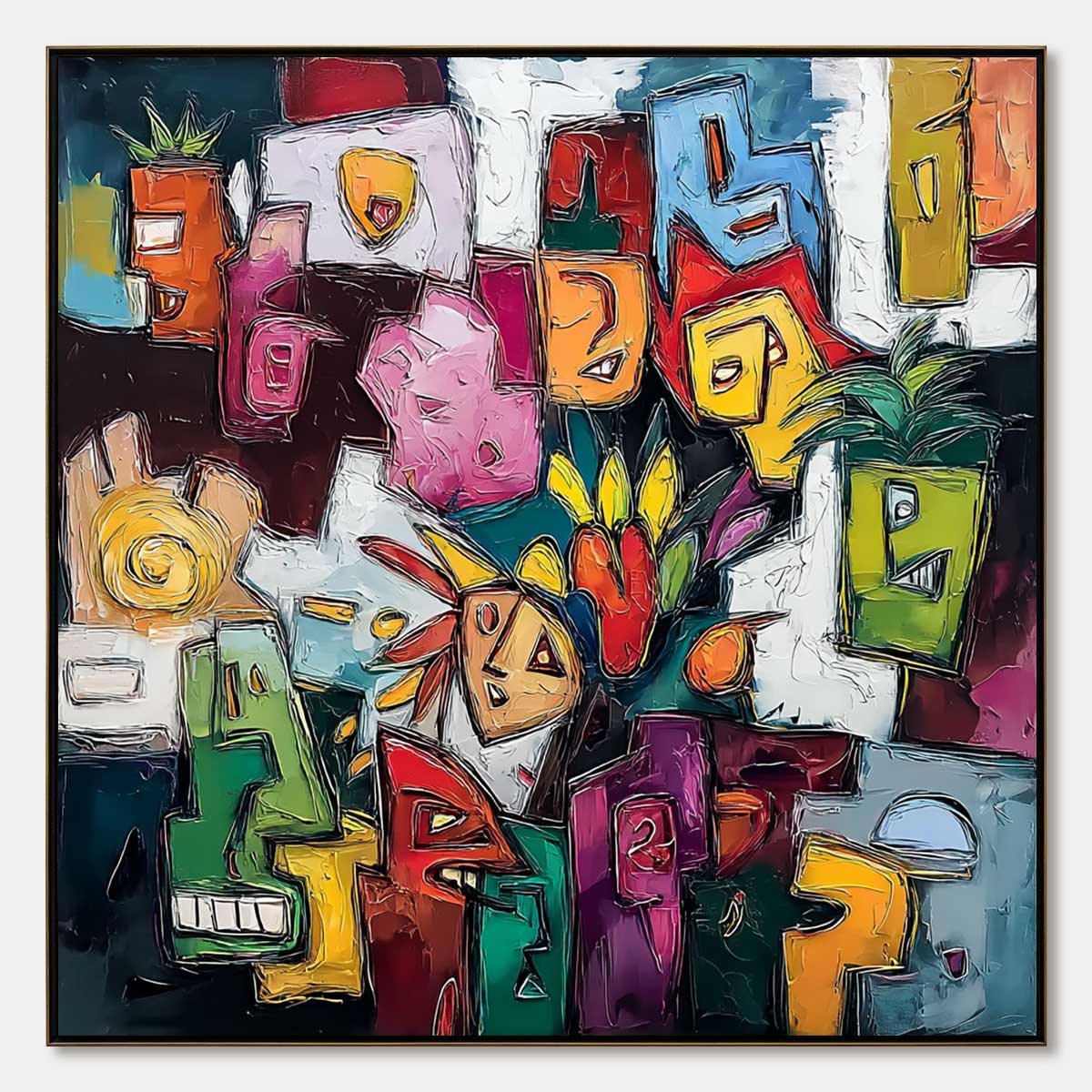 URBAN MOSAIC: Colorful Abstract People Painting with Heavy Texture