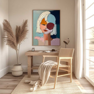 URBAN MUSE: Textured Abstract Portrait Oil Painting for Modern Decor