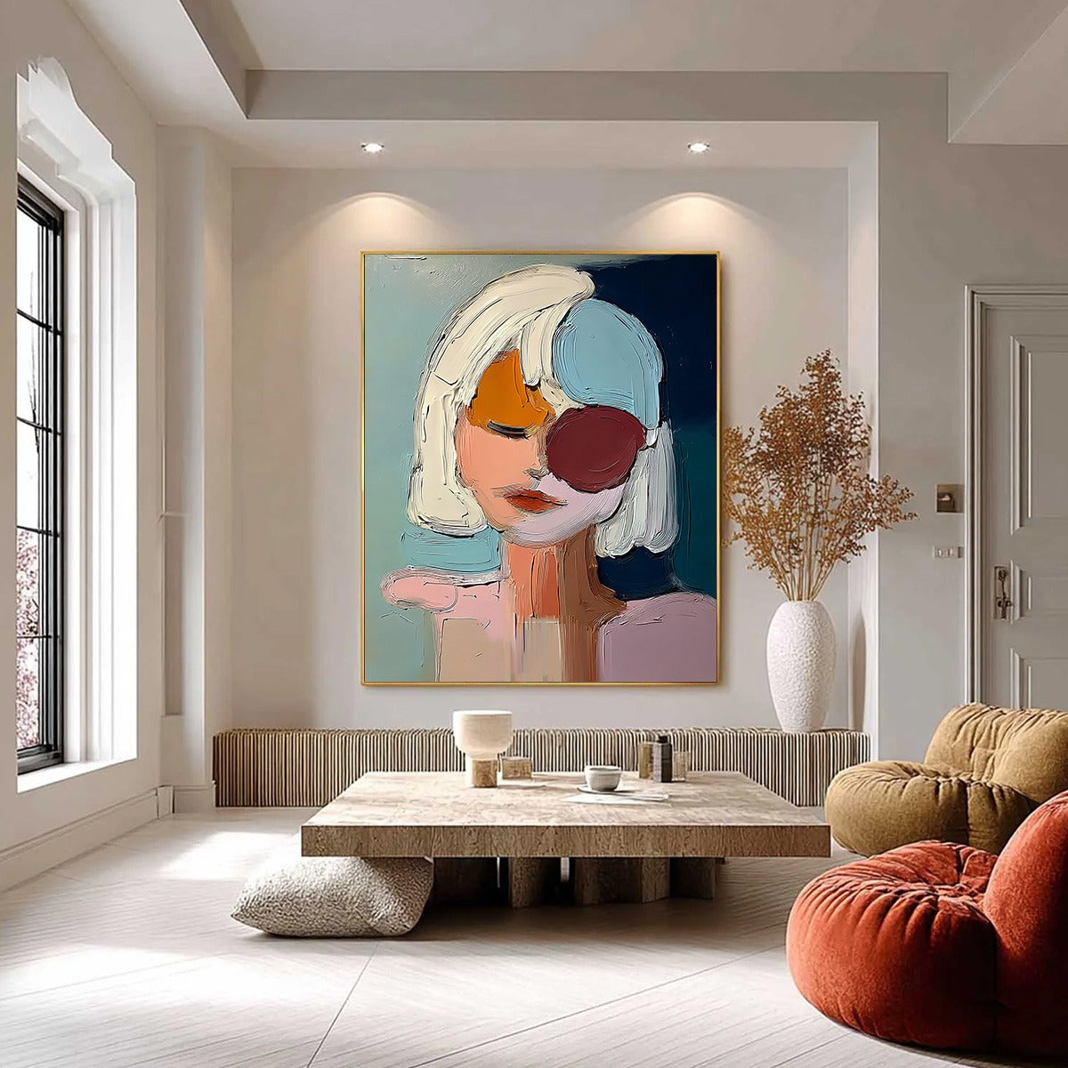 URBAN MUSE: Textured Abstract Portrait Oil Painting for Modern Decor