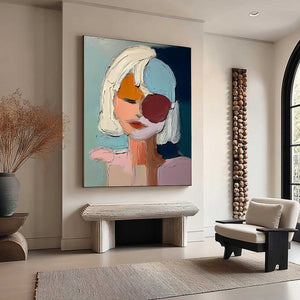 URBAN MUSE: Textured Abstract Portrait Oil Painting for Modern Decor